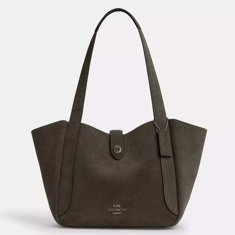 Coach CCC76 Hadley Turnlock Tote Bag Suede Leather in Army Green *SEALED*